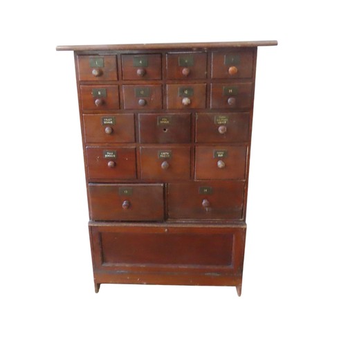 91 - A MAHOGANY 19TH CENTURY APOTHECARY CABINET, comprised of an array of 16 graduated drawers above a pa... 