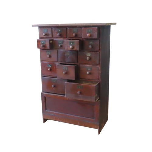 91 - A MAHOGANY 19TH CENTURY APOTHECARY CABINET, comprised of an array of 16 graduated drawers above a pa... 