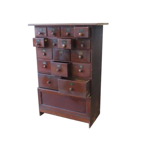 91 - A MAHOGANY 19TH CENTURY APOTHECARY CABINET, comprised of an array of 16 graduated drawers above a pa... 