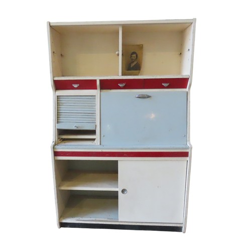 7 - A VINTAGE KITCHEN CABINET, CIRCA 1950, comprised of two cabinets over three short drawers, above a t... 