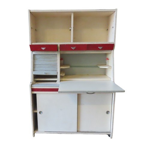 7 - A VINTAGE KITCHEN CABINET, CIRCA 1950, comprised of two cabinets over three short drawers, above a t... 