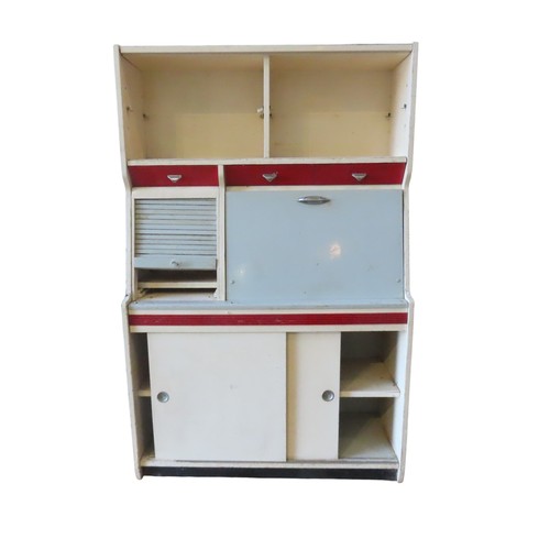 7 - A VINTAGE KITCHEN CABINET, CIRCA 1950, comprised of two cabinets over three short drawers, above a t... 