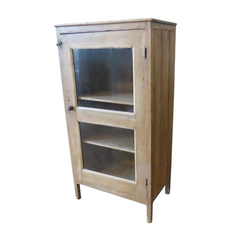 8 - A VICTORIAN PINE FOOD SAFE, rectangular form, the glazed door opening to reveal two interior shelves... 