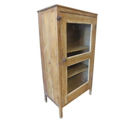 8 - A VICTORIAN PINE FOOD SAFE, rectangular form, the glazed door opening to reveal two interior shelves... 