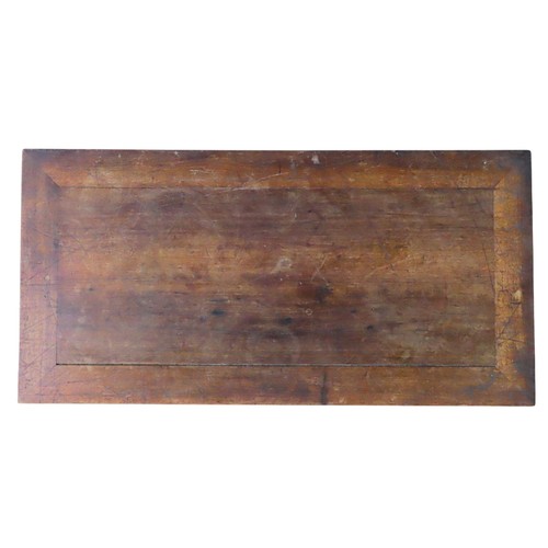 9 - A CHINESE HARDWOOD COFFEE TABLE, 20TH CENTURY, rectangular panel inset top raised on square legs, un... 