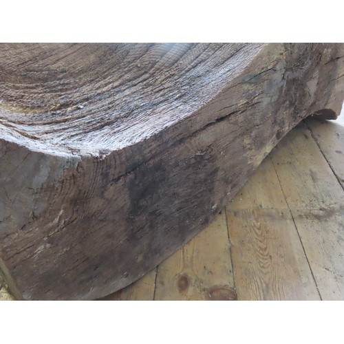 28 - A RUSTIC OUTDOOR CONVERSATION SEAT, carved from a single large piece of timber46 x 123 x 50 cmProven... 