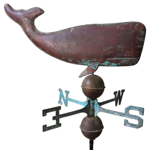 62 - AN UNUSUAL COPPER AND IRON WEATHER VANE, MID 20TH CENTURY, 'New England style, with attractive verdi... 