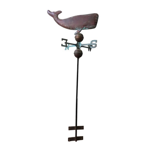 62 - AN UNUSUAL COPPER AND IRON WEATHER VANE, MID 20TH CENTURY, 'New England style, with attractive verdi... 