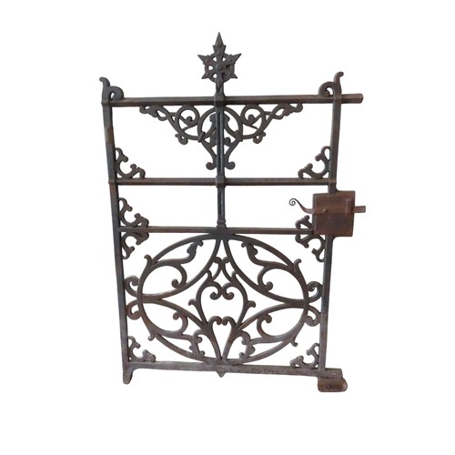 63 - AN IMPRESSIVE 19TH CENTURY CAST-IRON PEDESTRIAN GATE, with ornate scrolling strapwork and surmounted... 