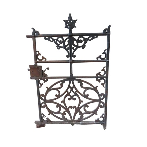 63 - AN IMPRESSIVE 19TH CENTURY CAST-IRON PEDESTRIAN GATE, with ornate scrolling strapwork and surmounted... 