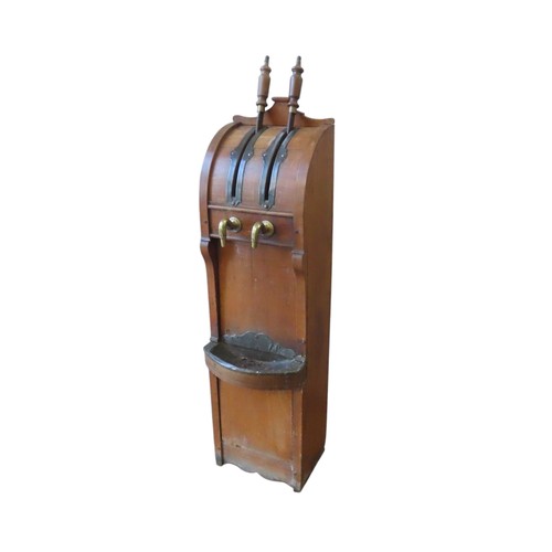 23 - AN UNUSUAL 19TH CENTURY FRUITWOOD ALE PUMP STAND, with twin pump handles and curved drip tray117 x 3... 