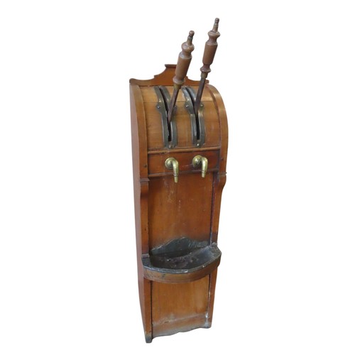 23 - AN UNUSUAL 19TH CENTURY FRUITWOOD ALE PUMP STAND, with twin pump handles and curved drip tray117 x 3... 