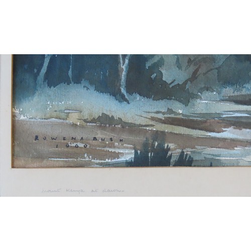 405 - ROWENA ELIZABETH BUSH (1917-c.1998) 'MOUNT KENYA AT DAWN' (1960) WATER COLOUR, signed and dated in l... 