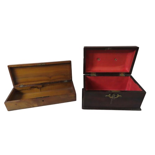 391 - AN EARLY 19TH CENTURY MAHOGANY TEA CADDY, together with an olivewood Sorrento glove box and a lacque... 