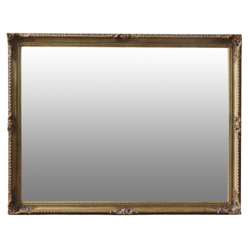 93 - A CONTEMPORARY GILT FRAMED OVERMANTEL MIRROR, with rope twist edge and bevelled plate103 x 136 cmPro... 