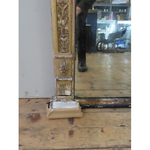 610 - A LARGE 19TH CENTURY GILT OVERMANTEL MIRROR, dentil cornice over a festoon decorated frieze, the rec... 