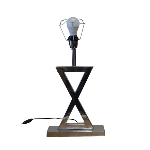 617 - AN OKA CHROME TABLE LAMP, LATE 20TH CENTURY, the 'X' form base raised on a rectangular plinth45 cm h... 