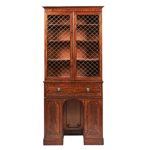 68 - A GEORGE IV MAHOGANY AND EBONISED SECRETAIRE LIBRARY BOOKCASE, 19th century with alterations, the mo... 