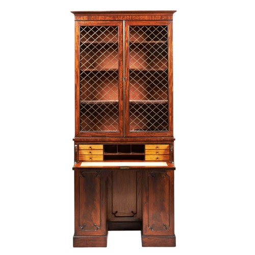 68 - A GEORGE IV MAHOGANY AND EBONISED SECRETAIRE LIBRARY BOOKCASE, 19th century with alterations, the mo... 