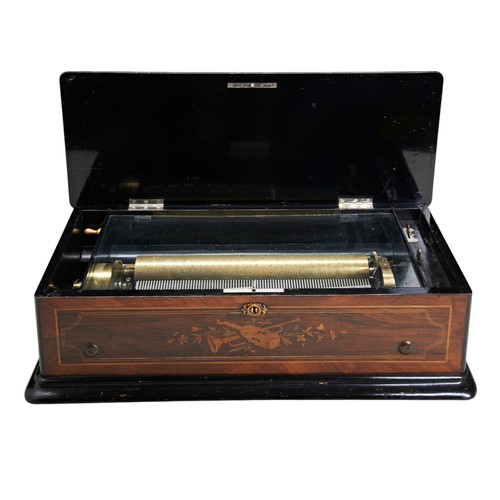 103 - A SWISS EIGHT AIR MUSIC BOX possibly by Nicole Freres of Geneva but unmarked, the rosewood case inla... 