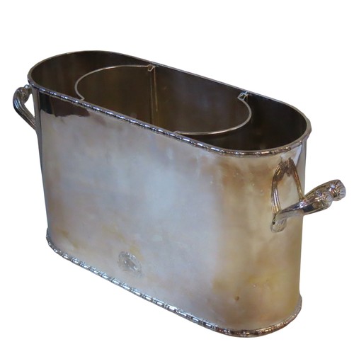 90 - A SILVER PLATED SHANGHAI TANG WINE COOLER LATE 20TH CENTURY rectangular form with curved ends, flank... 