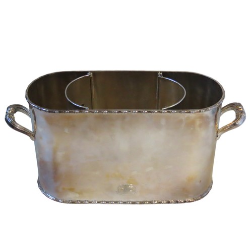 90 - A SILVER PLATED SHANGHAI TANG WINE COOLER LATE 20TH CENTURY rectangular form with curved ends, flank... 