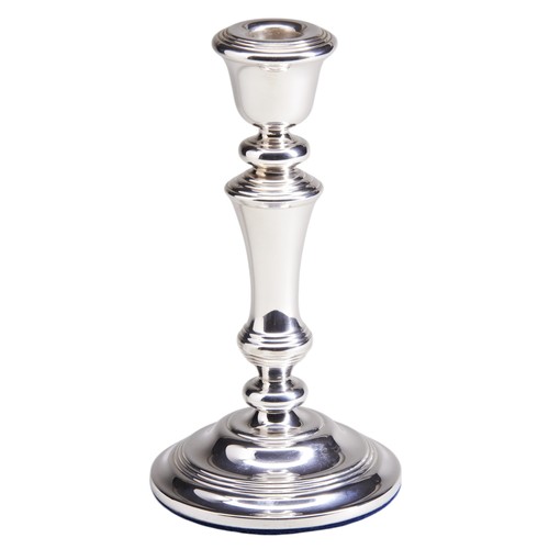 144 - A SILVER CANDLESTICK, LATE 20TH CENTURY, with a tapering knopped column, raised on a spreading foot,... 