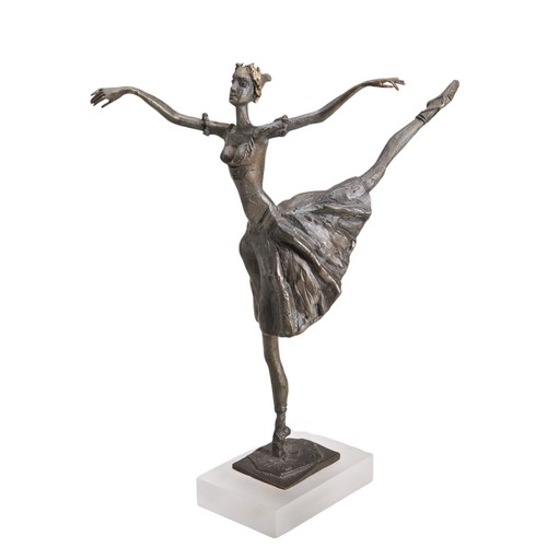 110 - AMRI AMINOV (b.1966, Tajikistan) BRONZE SCULPTURE OF A BALLERINA, her head with a gilded laurel wrea... 