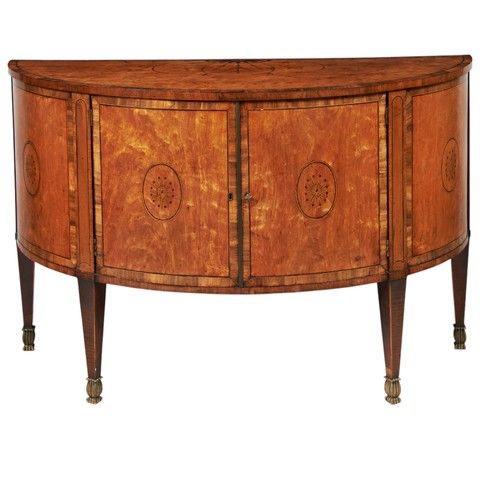 148 - A FINE GEORGE III SATINWOOD MARQUETRY DEMI-LUNE COMMODE CIRCA 1785 in the manner of Ince and Mayhew,... 