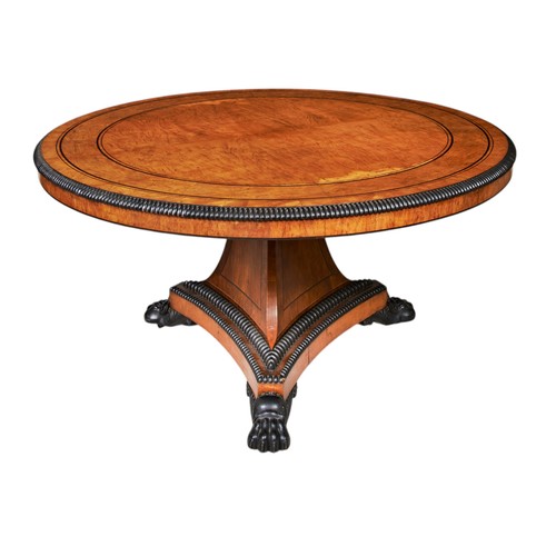 147 - A FINE REGENCY OAK AND EBONY INLAID CENTER TABLE, circa 1815, in the manner of GEORGE BULLOCK, the w... 