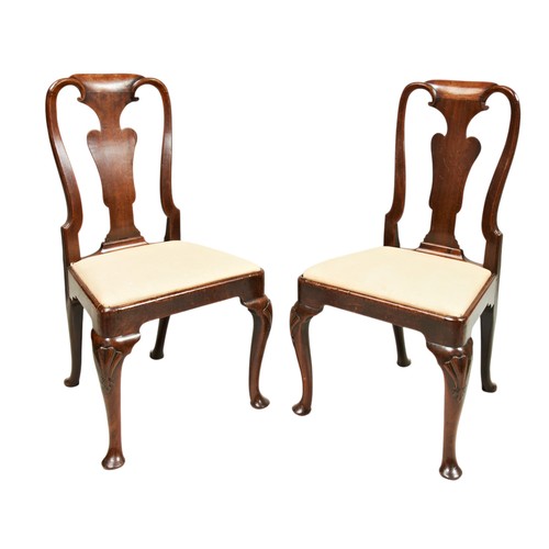 135 - PAIR GEORGE II MAHOGANY SIDE CHAIRS, circa 1730, with vase-shaped solid splats, drop-in seats, carri... 