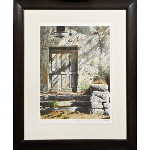 207 - 'VENDU' RUSTIC DOOR IN RURAL SCENE  Print Indistinctly signed and numbered 203/375 Glazed and framed... 