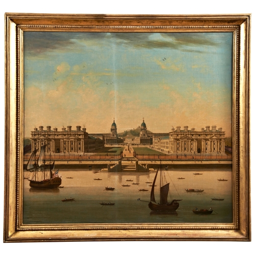 236 - ENGLISH SCHOOL (18TH CENTURY) GREENWICH FROM THE THAMES oil on canvas 100cm x 108cm PROVENANCE: From... 