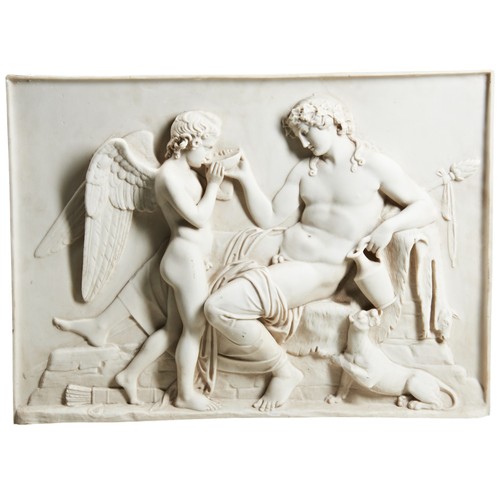 73 - A COMPOSITION PLAQUE IN CLASSICAL STYLE depicting Cupid and Bacchus20th century68 x 49 cms PROVENANC... 