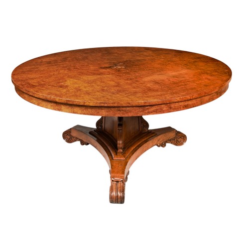 130 - A FINE AND LARGE GEORGE IV POLLARD OAK CENTRE TABLE, circa 1825, in the manner of George Bullock, th... 