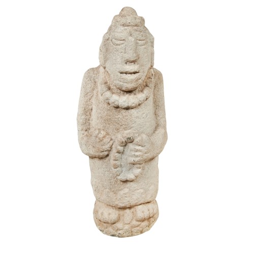 97 - A CARVED PRE-COLOMBIAN STONE FIGURE, WITH BASE  71cm high PROVENANCE: From The Hemington House Colle... 