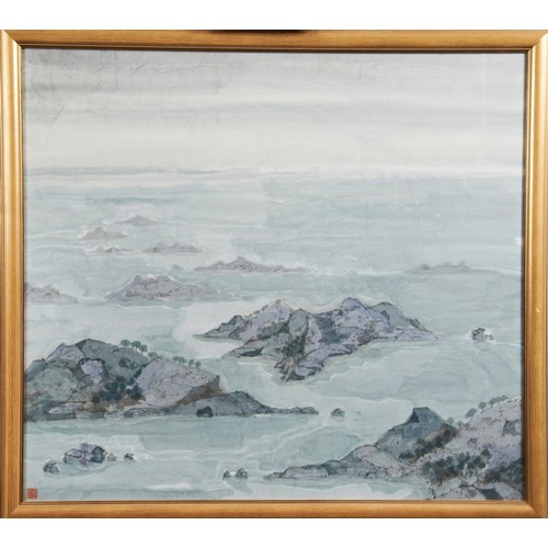 217 - JENNIFER MURRAY 'ISLAND SEASCAPE' Watercolour on paper Glazed and framed  74 x 82cm PROVENANCE: From... 