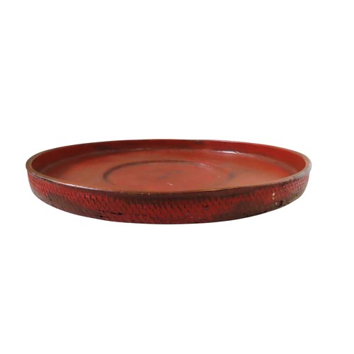 74 - BURMESE RED LACQUER PLATE with galleried edge 43cm diameter PROVENANCE: From The Hemington House Col... 