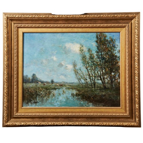 250 - GEORGE BOYLE (1826-1899) OIL ON PANELCattle on a riverbank, signed in lower left corner41.5 x 55 cmP... 