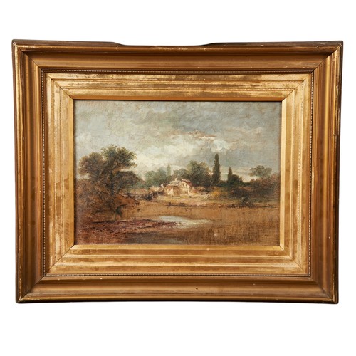 257 - 19TH CENTURY FRENCH SCHOOL, OIL PAINTING ON CANVAS, of lakeside cottages24.5 x 34 cmPROVENANCE: From... 