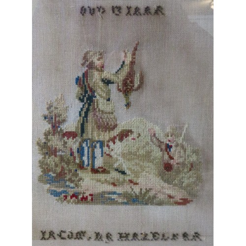 533 - A DUTCH MID 19TH CENTURY HUNTING SCENE TAPESTRYCIRCA 1843depicting a huntsman holding a pheasant, wi... 