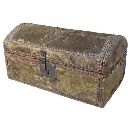 439 - A REGENCY PONYHIDE DOME-TOP TRAVEL TRUNKCIRCA 1820the hinged top bearing the initials W.H in metal s... 