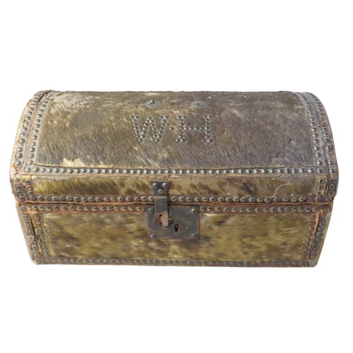 439 - A REGENCY PONYHIDE DOME-TOP TRAVEL TRUNKCIRCA 1820the hinged top bearing the initials W.H in metal s... 