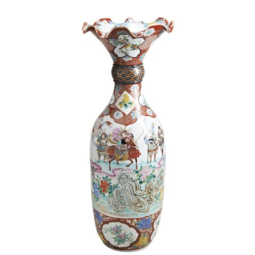 491 - A LARGE JAPANESE IMARI VASE, 19th century, with a wavy rim over a collared neck, the baluster shaped... 