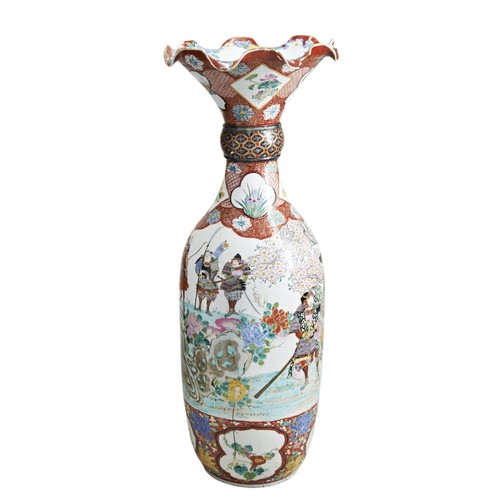 491 - A LARGE JAPANESE IMARI VASE, 19th century, with a wavy rim over a collared neck, the baluster shaped... 