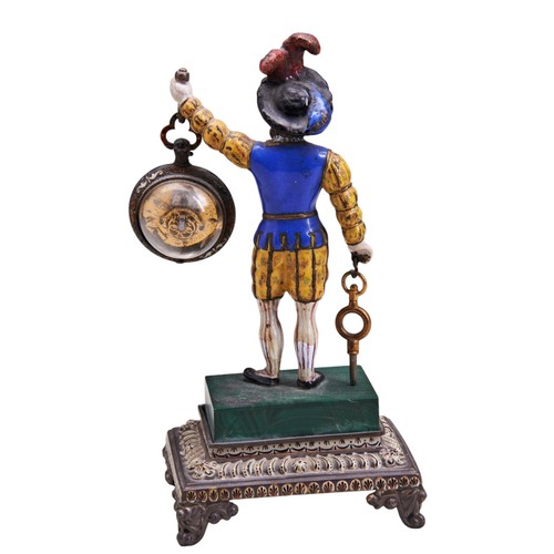 504 - AN AUSTRIAN ENAMELLED FIGURAL WATCH HOLDERCIRCA 1870the 17th Century-style figure modelled standing,... 