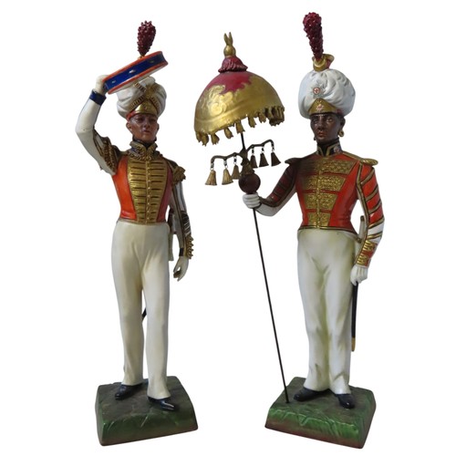 468 - TWO DRESEDEN PORCELAIN MILITARY FIGURESone inscribed  'Tambourine 1st Guards 1830' and the 'Coldstre... 