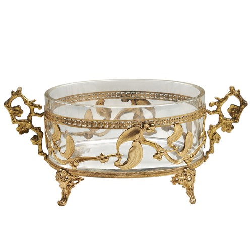 466 - A FRENCH BELLE EPOQUE CRYSTAL AND GILT BRASS JARDINIERECIRCA 1870the twin handles modelled as flower... 