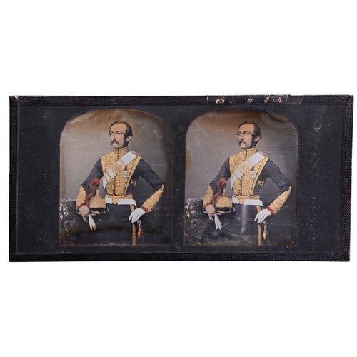 462 - Colonel John Richard Magrath, hand-tinted stereo daguerreotype portrait in military uniform together... 