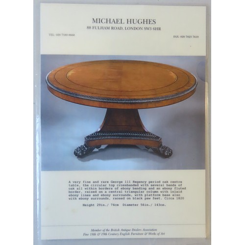 147 - A FINE REGENCY OAK AND EBONY INLAID CENTER TABLE, circa 1815, in the manner of GEORGE BULLOCK, the w... 